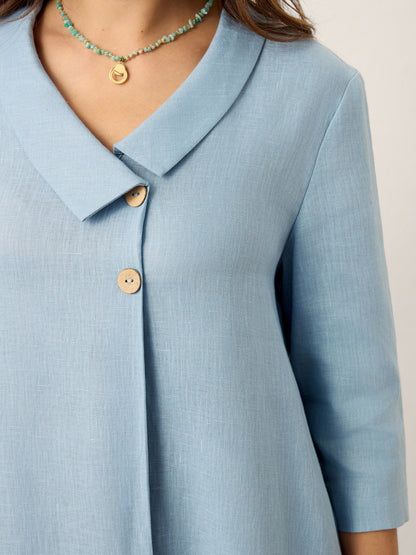 100% Linen Asymmetric Shawl Collar A-Line Midi Dress WINIFRED by LINTICO