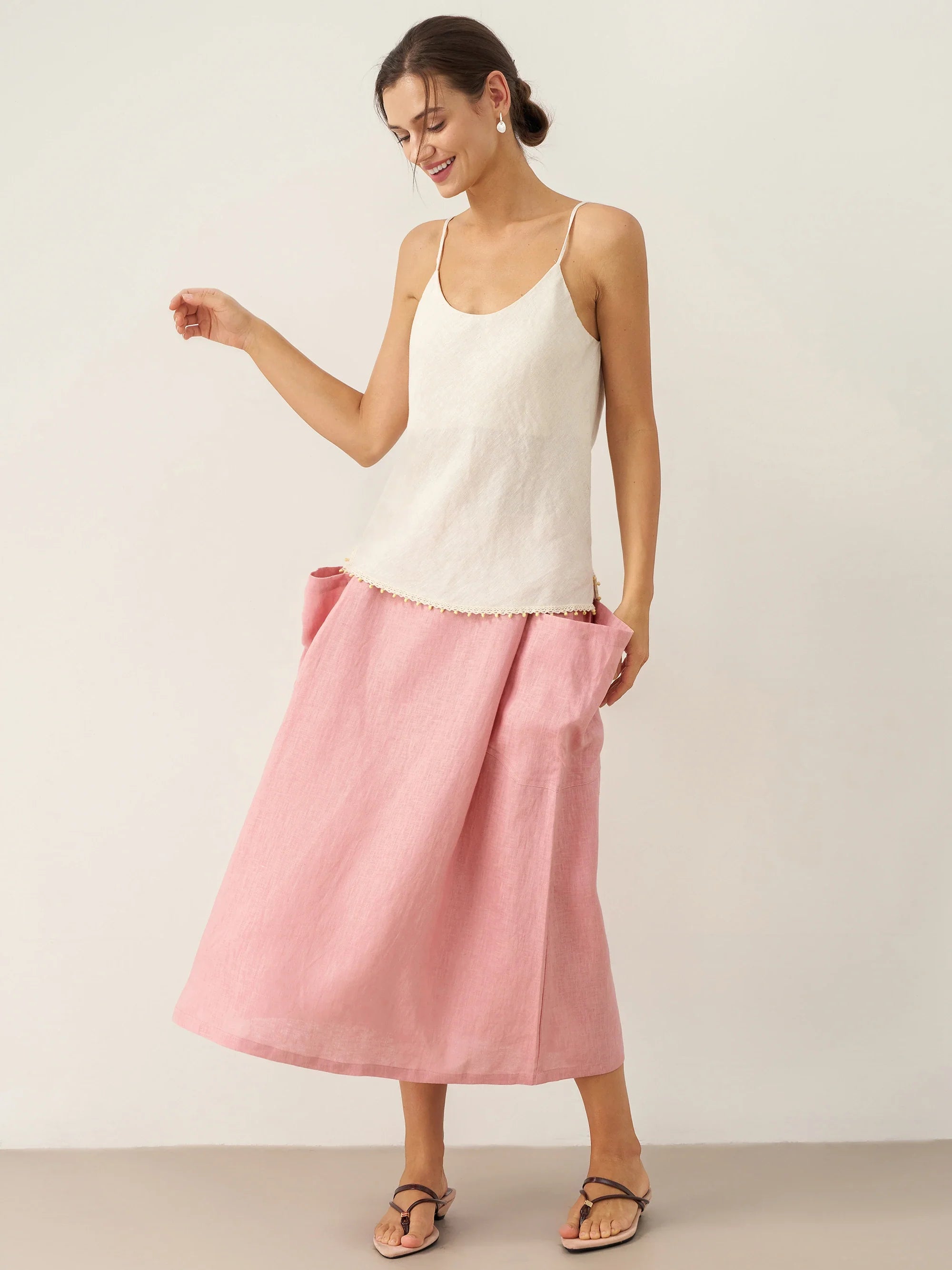 100% Linen Beaded Hem Camisole Bree by LINTICO
