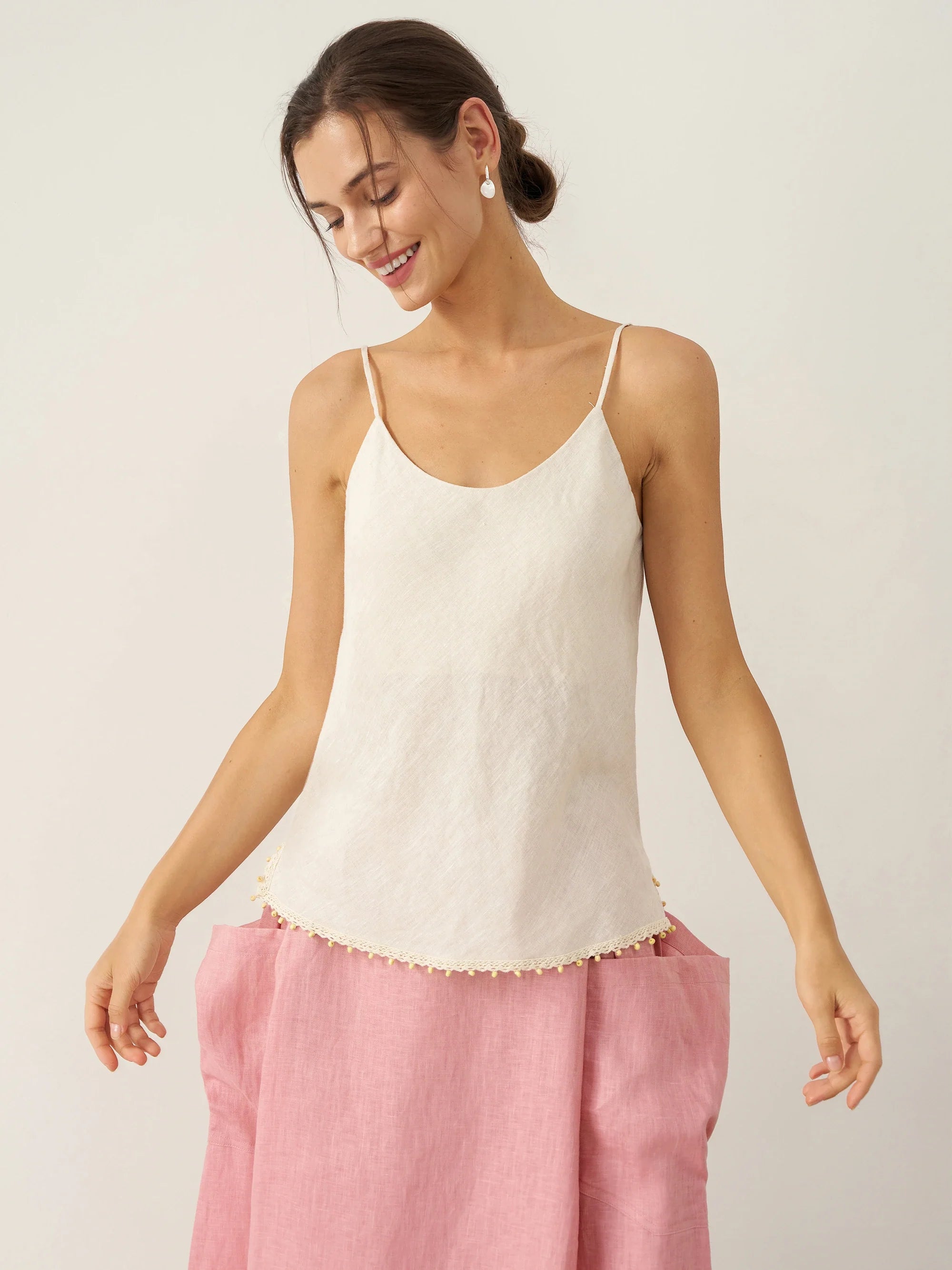 100% Linen Beaded Hem Camisole Bree by LINTICO