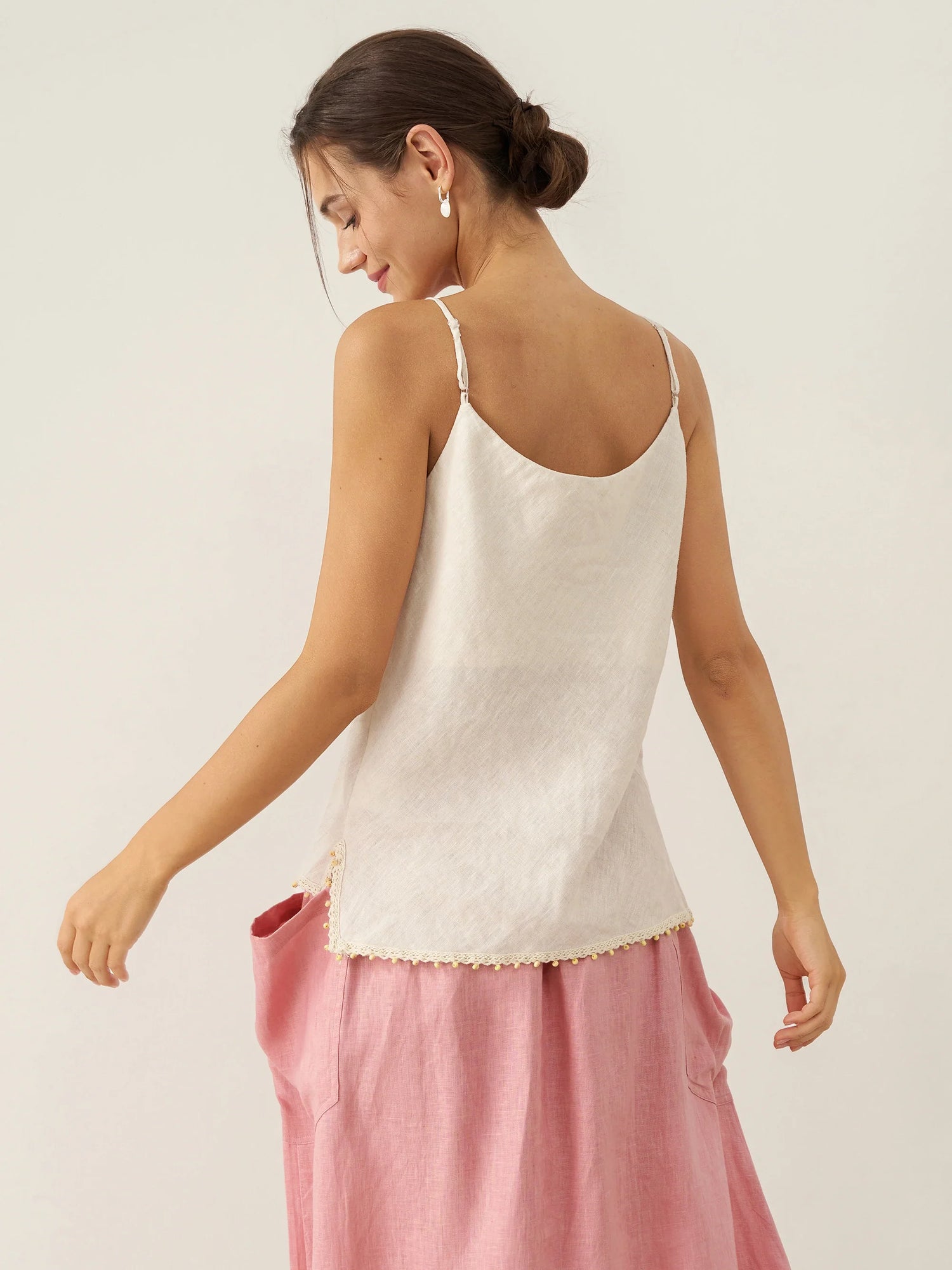 100% Linen Beaded Hem Camisole Bree by LINTICO