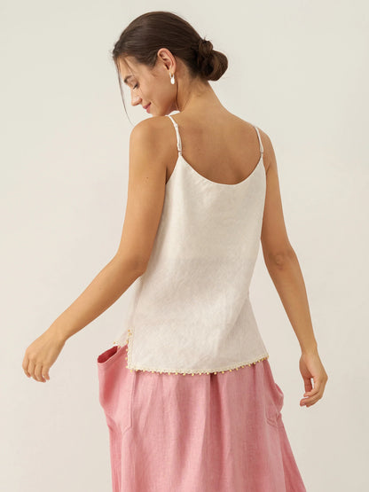 100% Linen Beaded Hem Camisole Bree by LINTICO