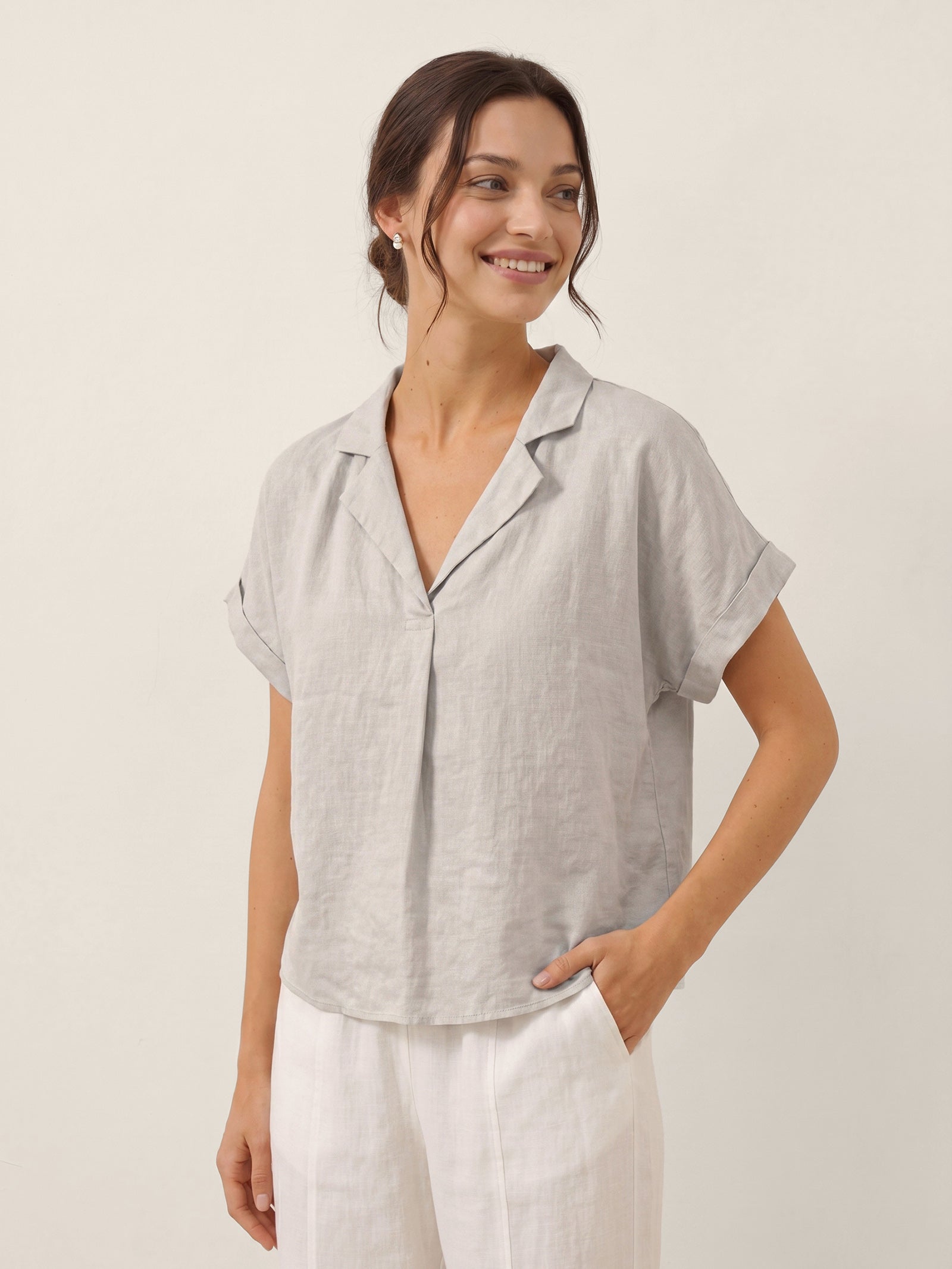 100% Linen Blazer-Inspired Pullover Top DINA by LINTICO