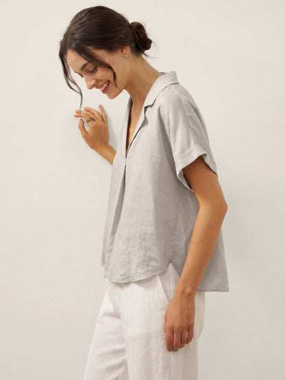 100% Linen Blazer-Inspired Pullover Top DINA by LINTICO