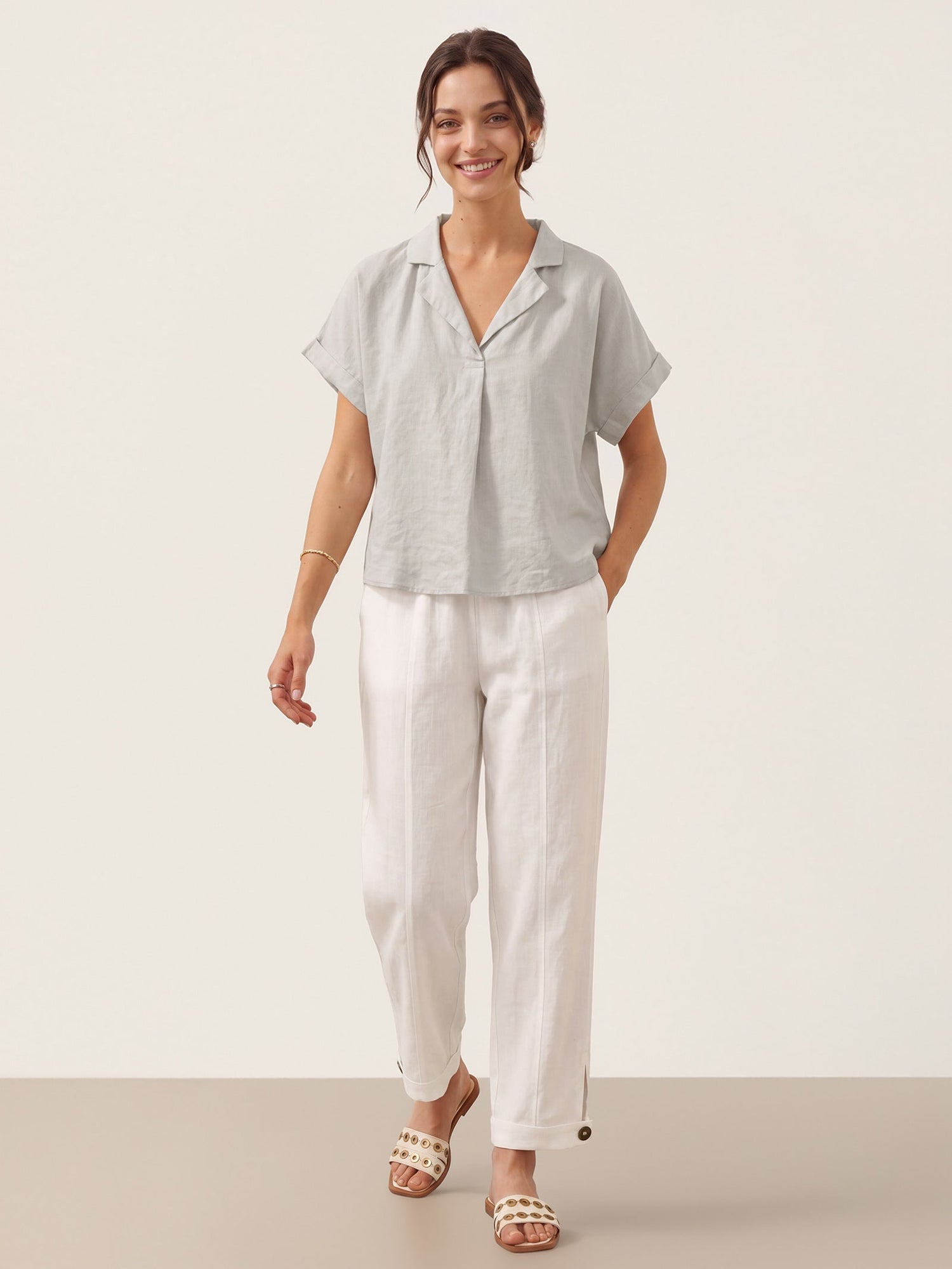 100% Linen Blazer-Inspired Pullover Top DINA by LINTICO