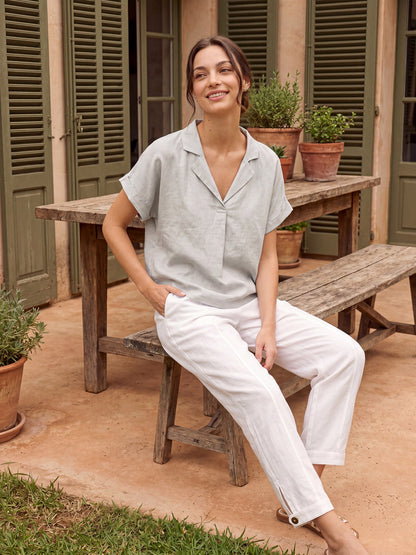 100% Linen Blazer-Inspired Pullover Top DINA by LINTICO