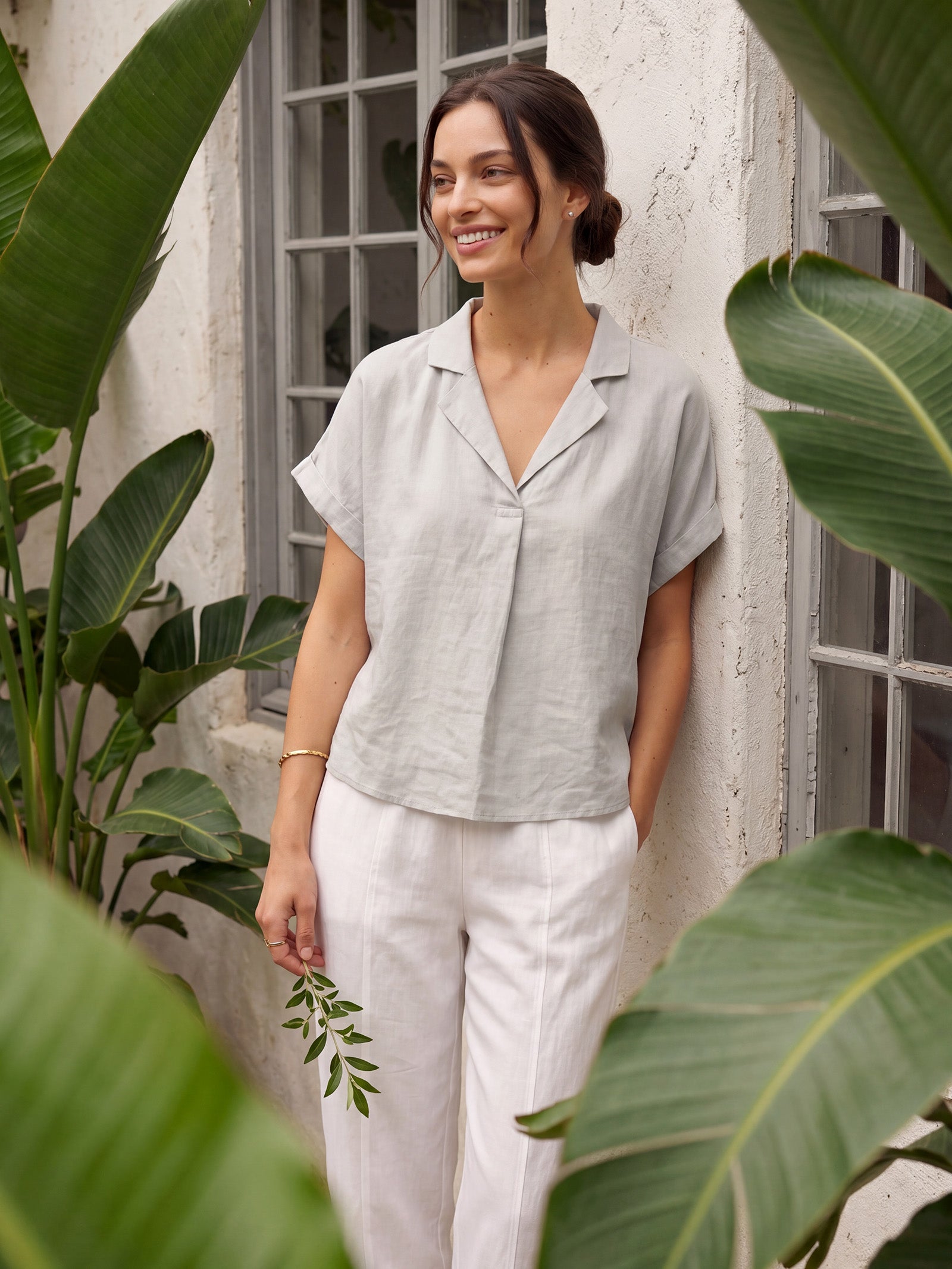 100% Linen Blazer-Inspired Pullover Top DINA by LINTICO