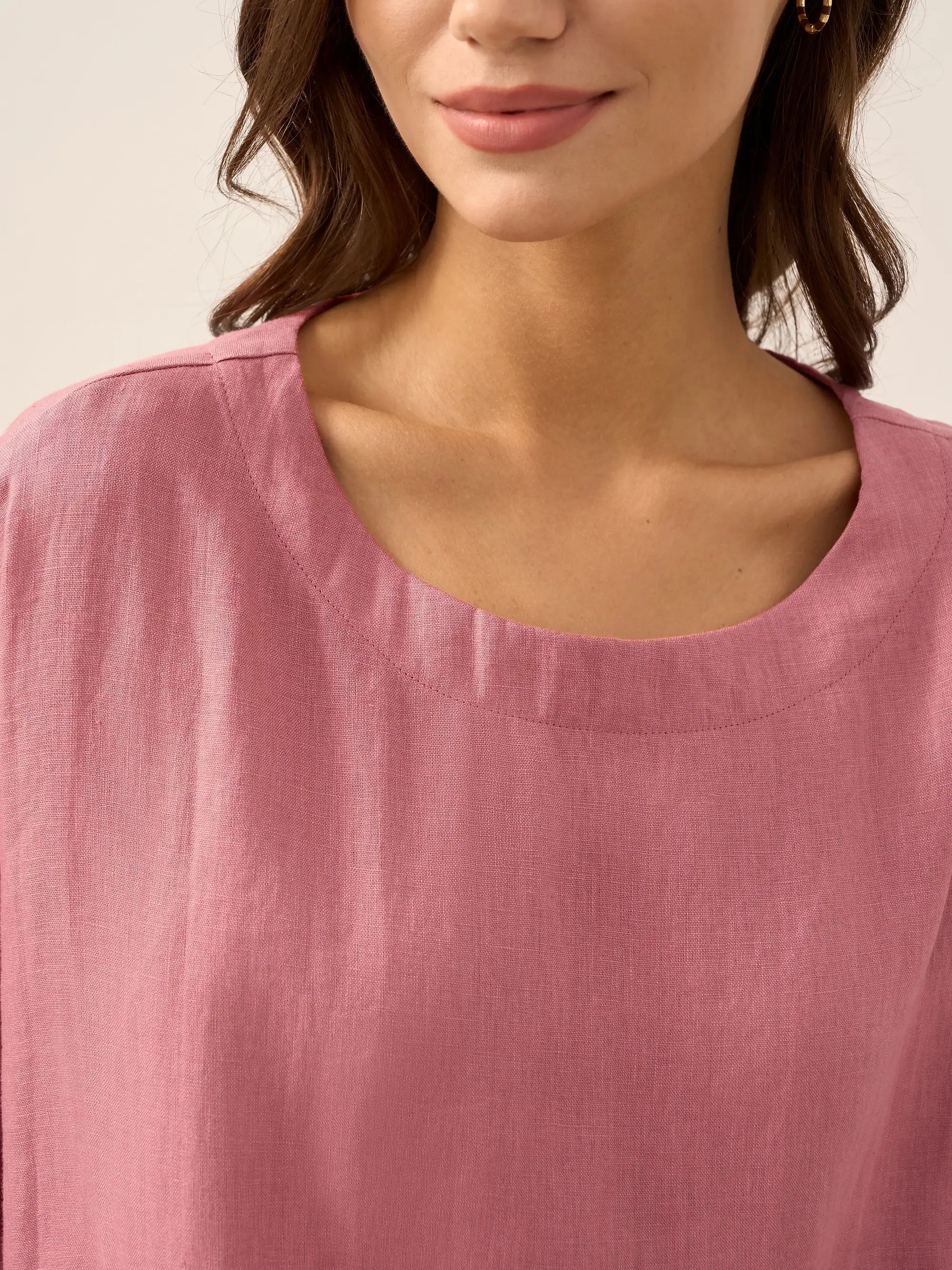 100% Linen Boatneck 3/4 Length Sleeve Top AURORA by LINTICO