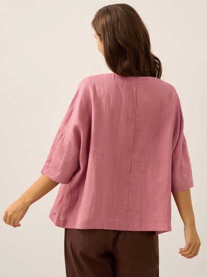 100% Linen Boatneck 3/4 Length Sleeve Top AURORA by LINTICO