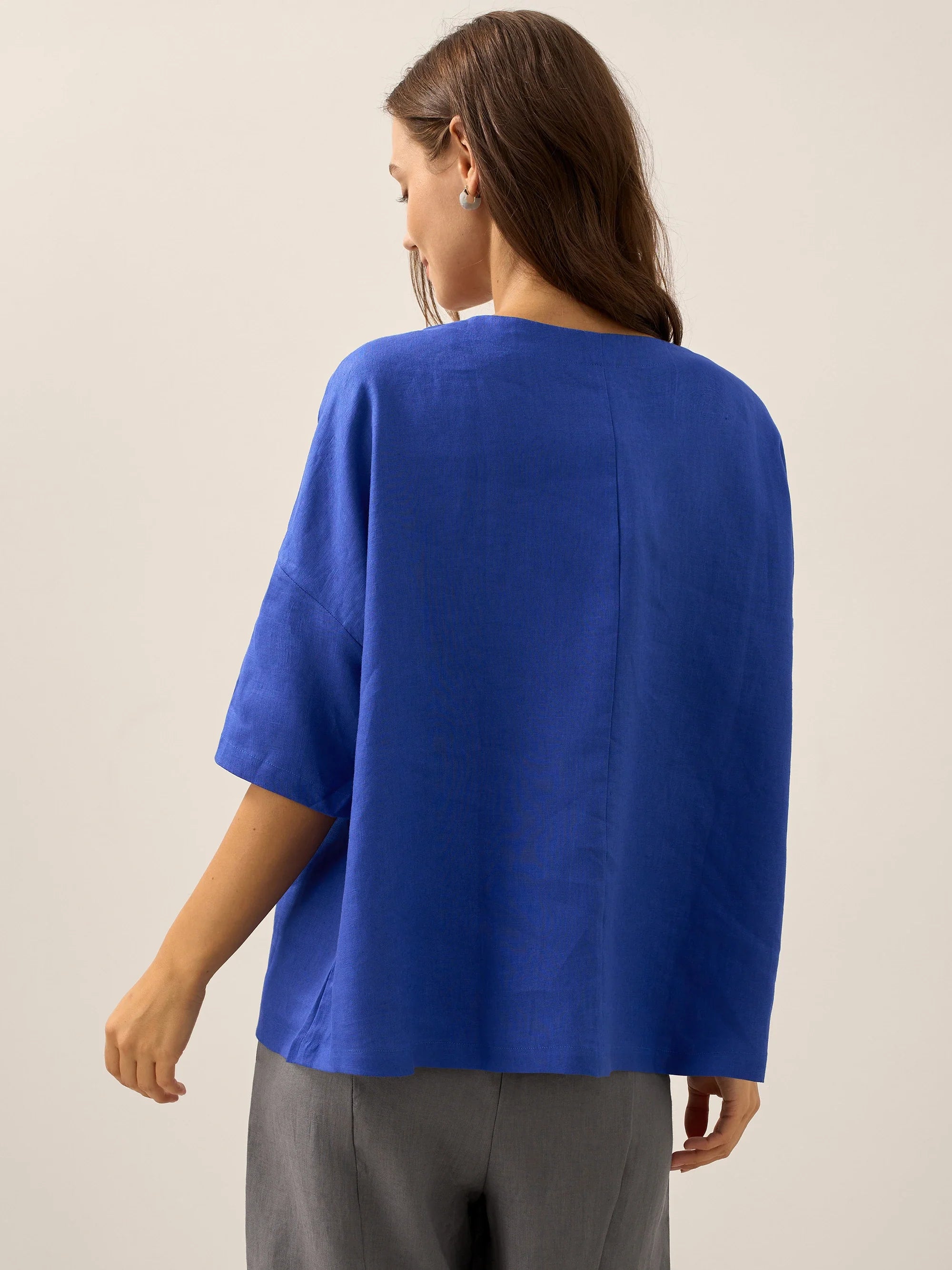 100% Linen Boatneck 3/4 Length Sleeve Top AURORA by LINTICO