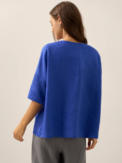 100% Linen Boatneck 3/4 Length Sleeve Top AURORA by LINTICO