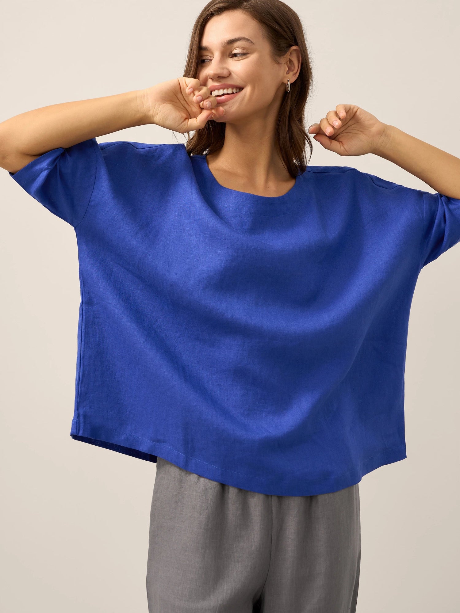 100% Linen Boatneck 3/4 Length Sleeve Top AURORA by LINTICO