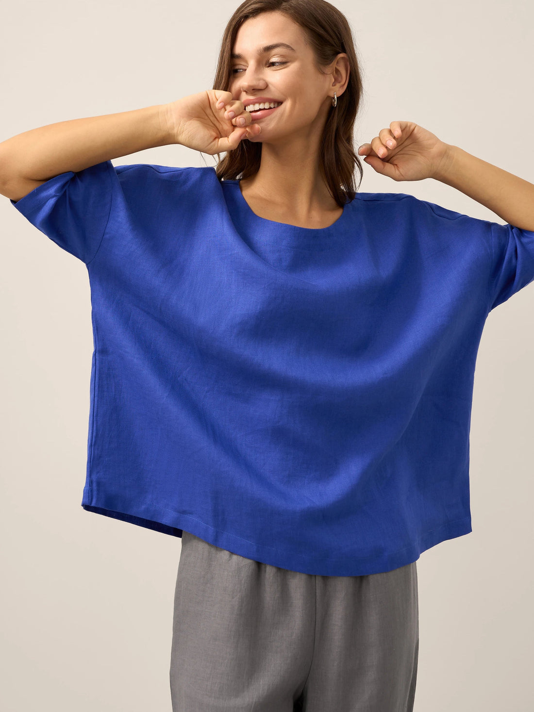 100% Linen Boatneck 3/4 Length Sleeve Top AURORA by LINTICO