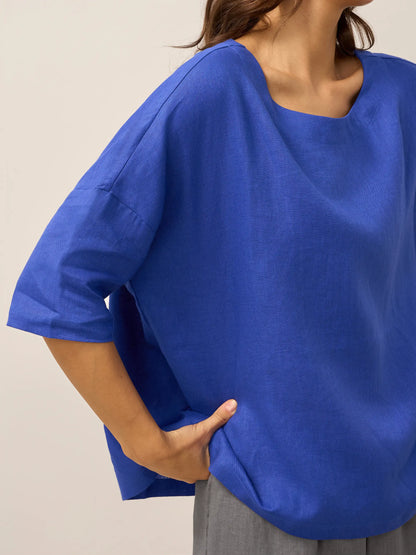 100% Linen Boatneck 3/4 Length Sleeve Top AURORA by LINTICO