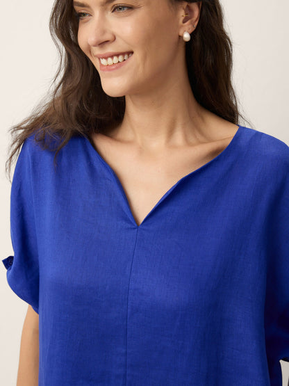 100% Linen Bow-Tie Cuff Split-Hem Midi Dress JESSAMINE by LINTICO