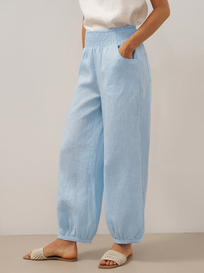 100% Linen Broad Elastic Waistband Pants TALIA by LINTICO