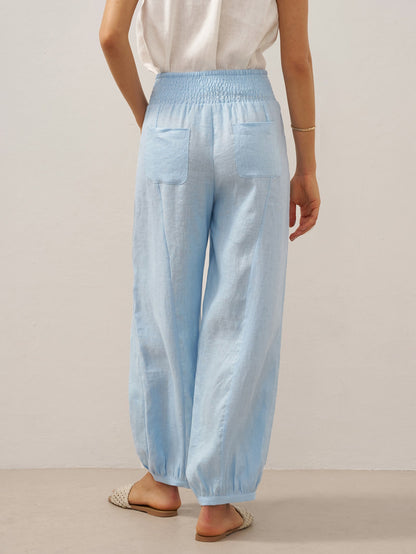 100% Linen Broad Elastic Waistband Pants TALIA by LINTICO