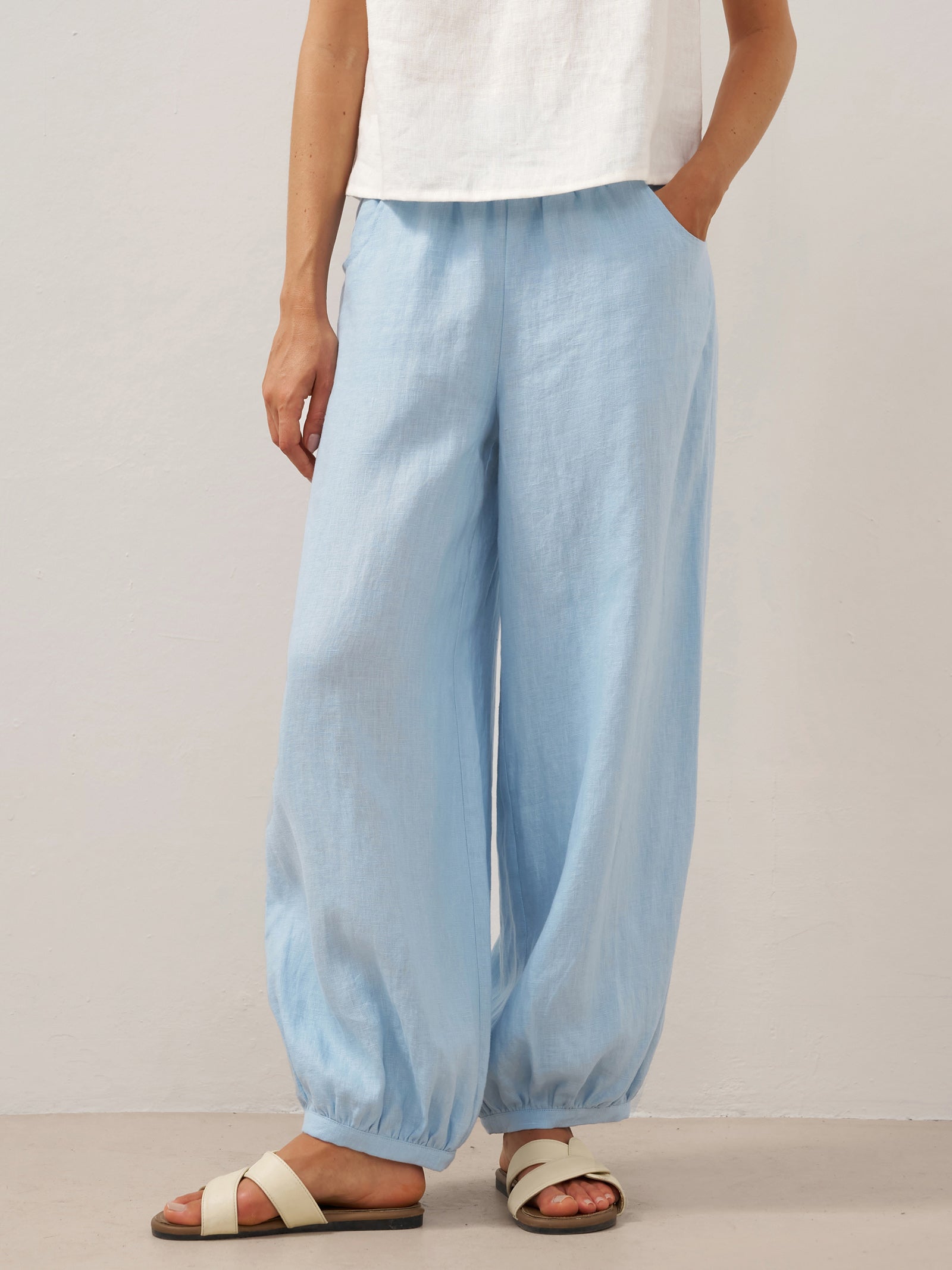 100% Linen Broad Elastic Waistband Pants TALIA by LINTICO