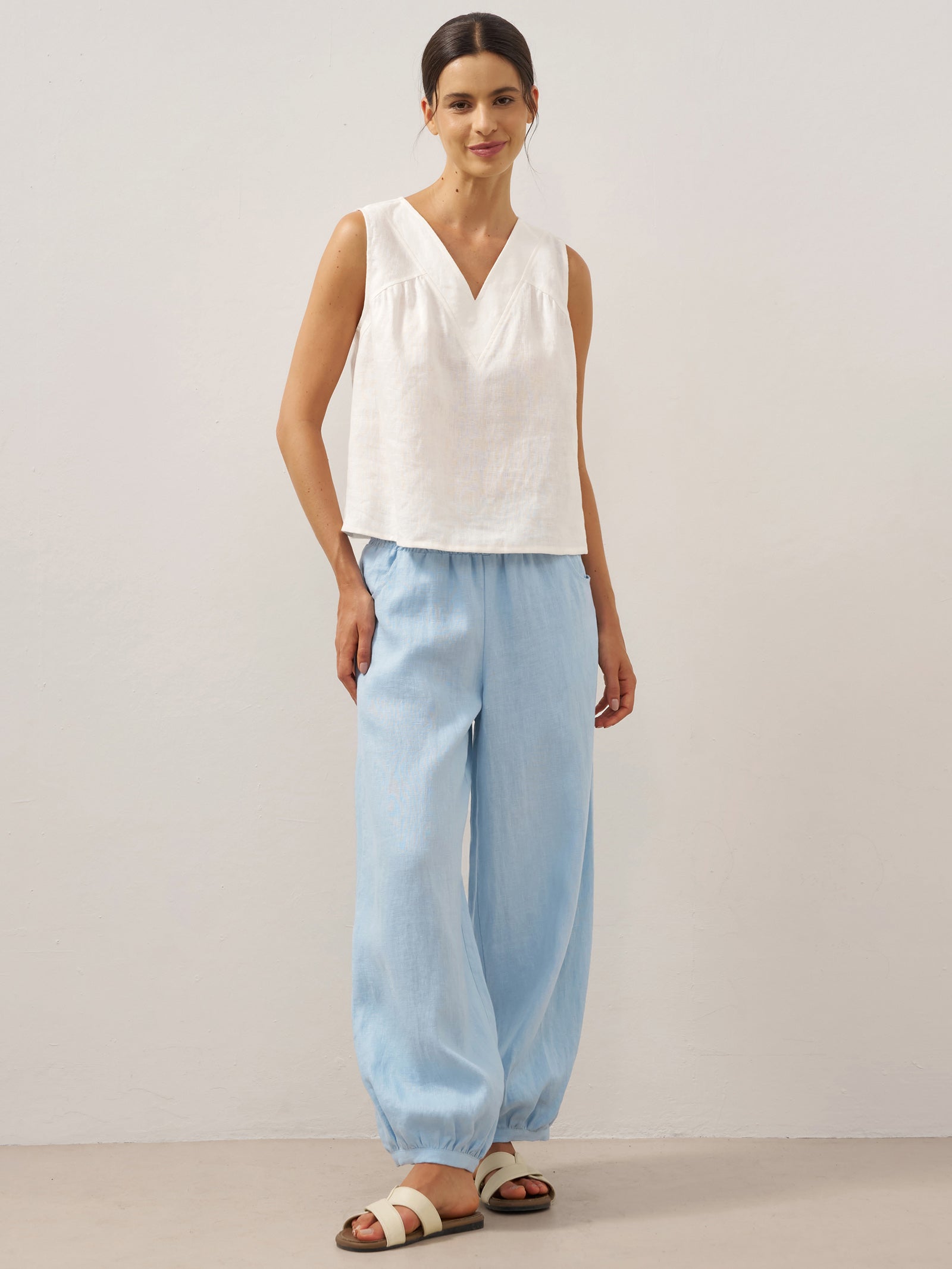 100% Linen Broad Elastic Waistband Pants TALIA by LINTICO