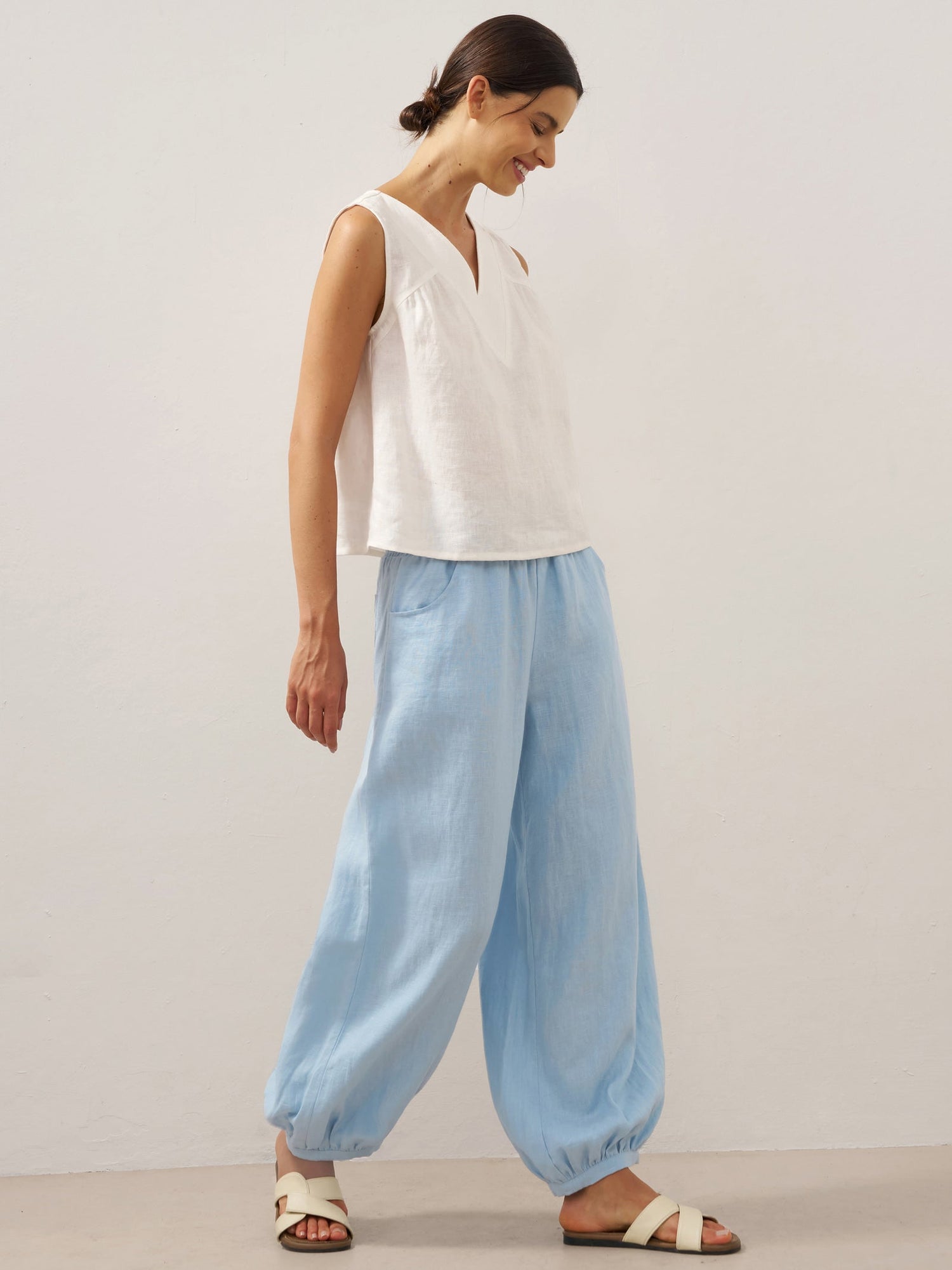 100% Linen Broad Elastic Waistband Pants TALIA by LINTICO