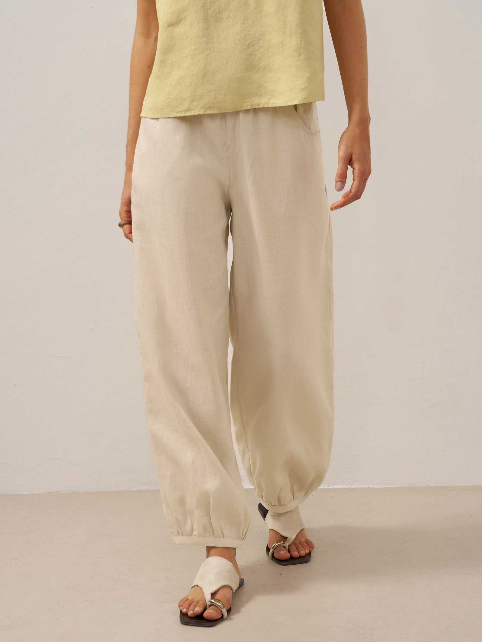 100% Linen Broad Elastic Waistband Pants TALIA by LINTICO