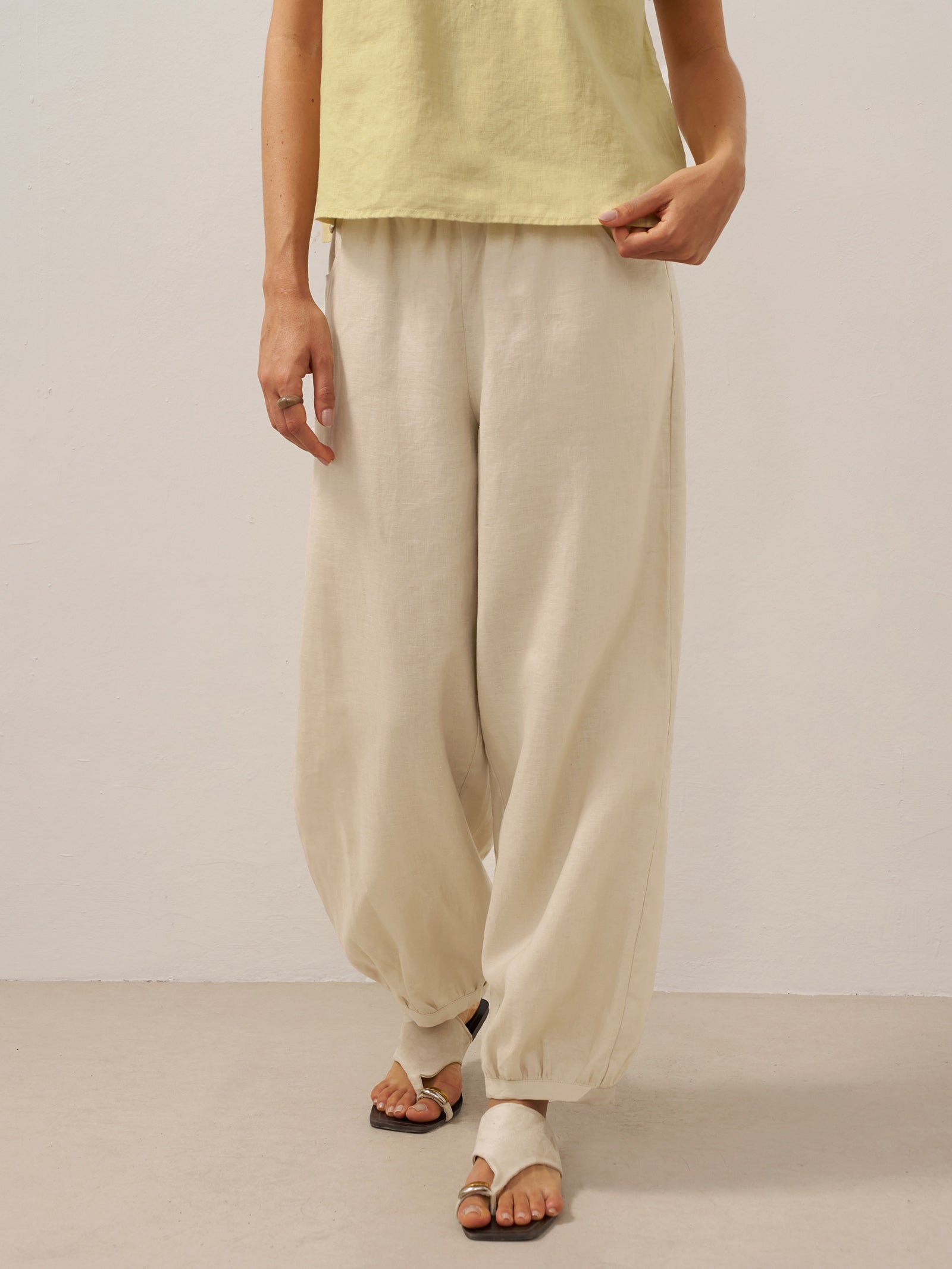 100% Linen Broad Elastic Waistband Pants TALIA by LINTICO