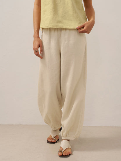 100% Linen Broad Elastic Waistband Pants TALIA by LINTICO