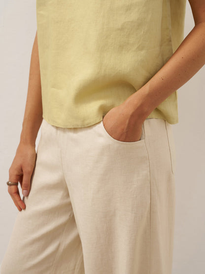 100% Linen Broad Elastic Waistband Pants TALIA by LINTICO