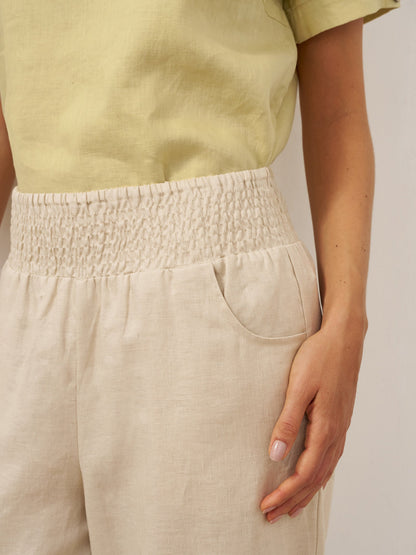 100% Linen Broad Elastic Waistband Pants TALIA by LINTICO