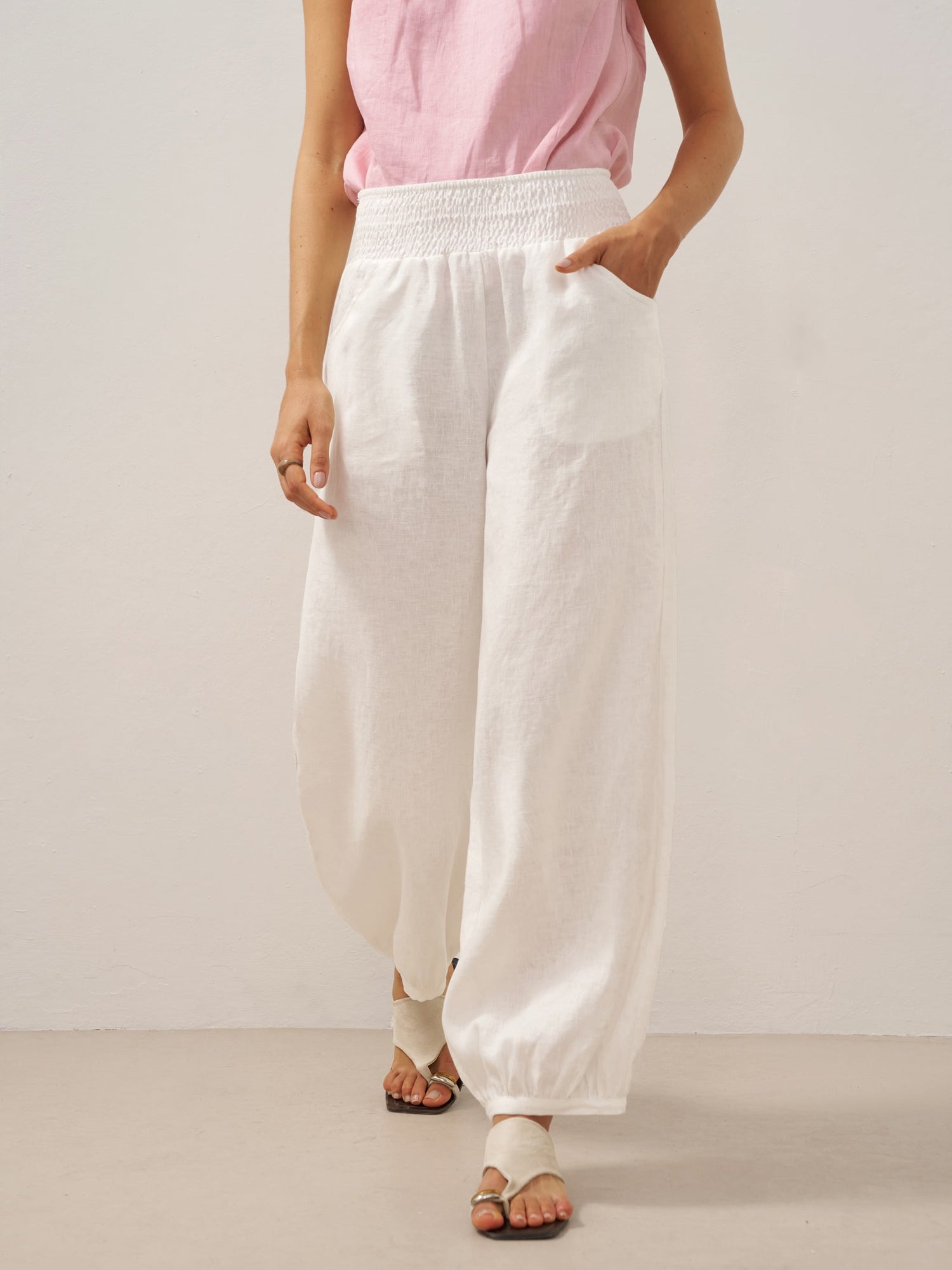 100% Linen Broad Elastic Waistband Pants TALIA by LINTICO