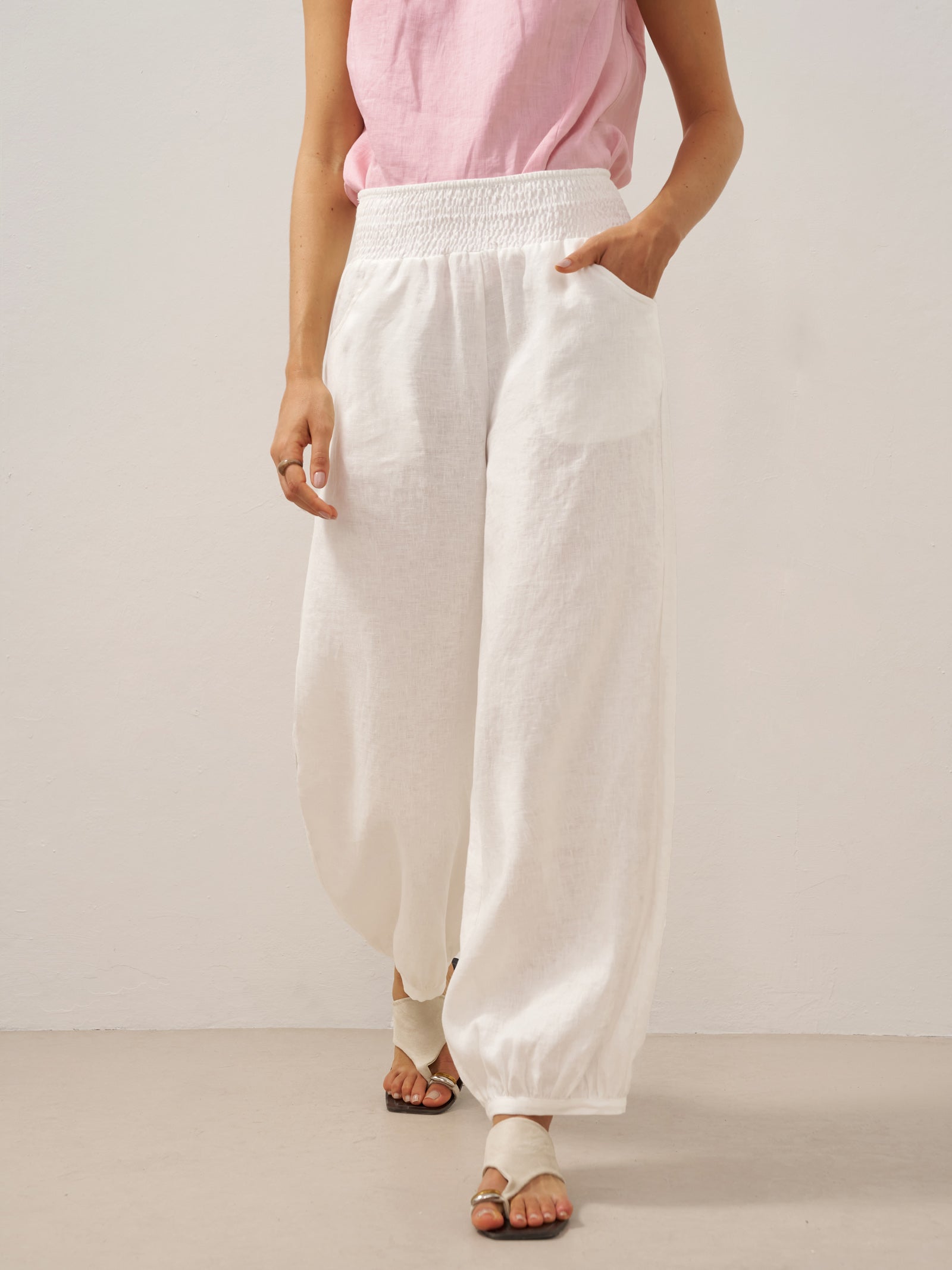 100% Linen Broad Elastic Waistband Pants TALIA by LINTICO