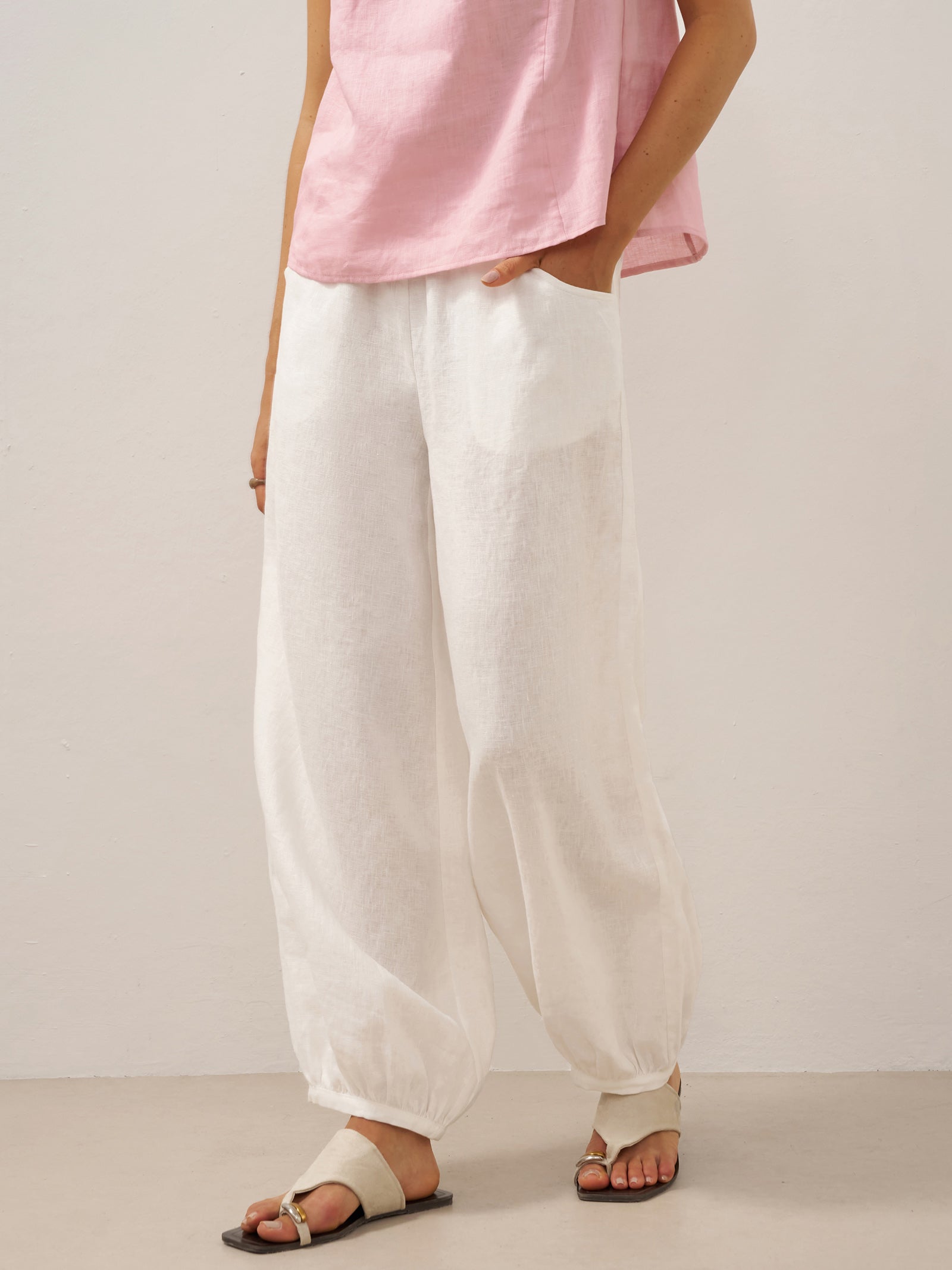 100% Linen Broad Elastic Waistband Pants TALIA by LINTICO