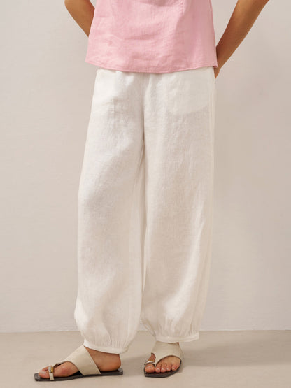 100% Linen Broad Elastic Waistband Pants TALIA by LINTICO