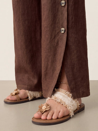 100% Linen Buttoned Slit-Hem Pants KATYA by LINTICO