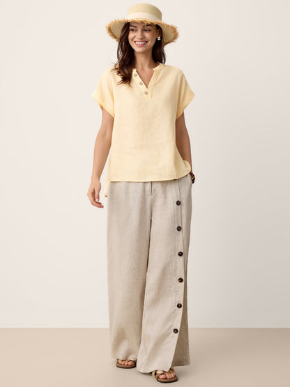100% Linen Buttoned Slit-Hem Pants KATYA  DestGlow