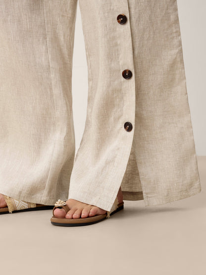 100% Linen Buttoned Slit-Hem Pants KATYA by LINTICO