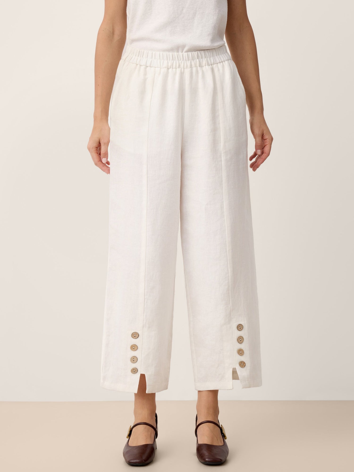 100% Linen Buttoned Split-Hem Pants ALINA by LINTICO