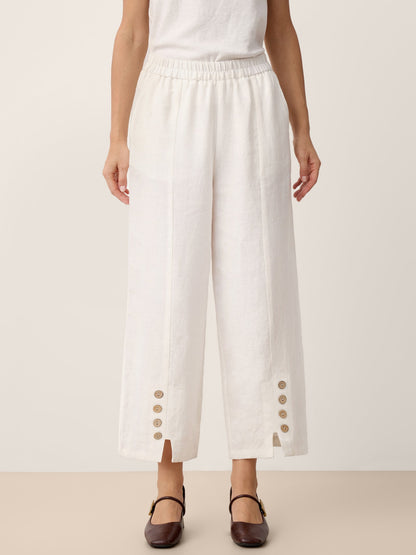 100% Linen Buttoned Split-Hem Pants ALINA by LINTICO