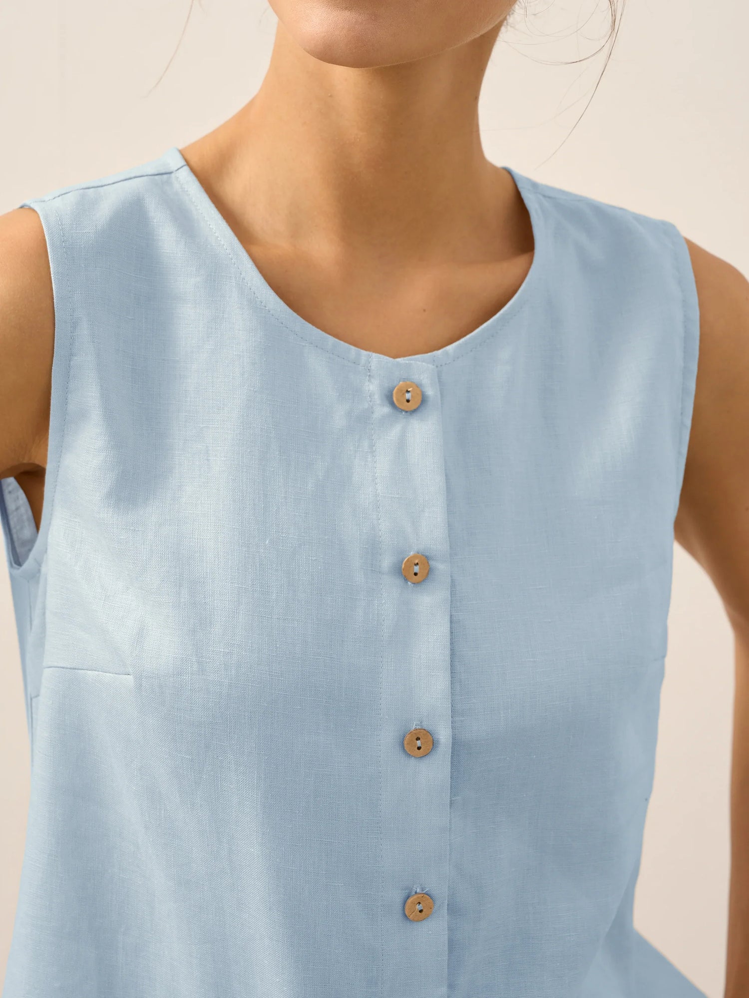 100% Linen Buttons Down Tank Top ERIN by LINTICO
