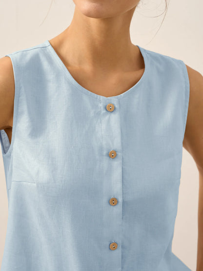 100% Linen Buttons Down Tank Top ERIN by LINTICO