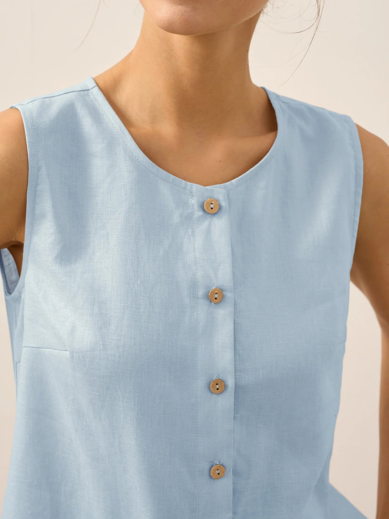 100% Linen Buttons Down Tank Top ERIN 