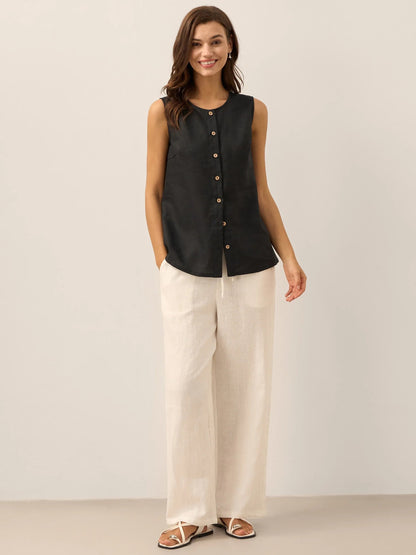 100% Linen Buttons Down Tank Top ERIN 