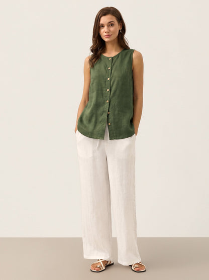 100% Linen Buttons Down Tank Top ERIN by LINTICO