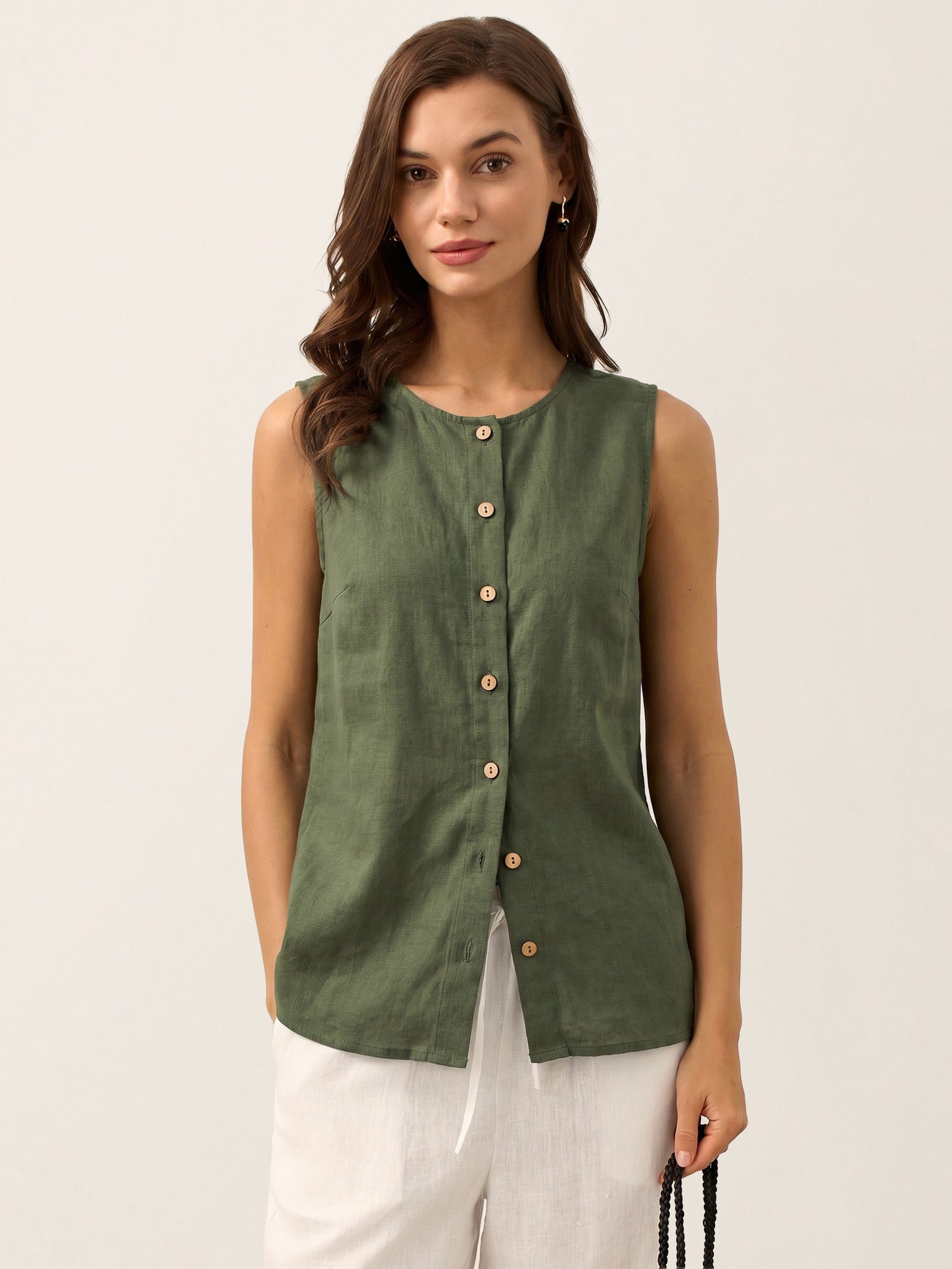 100% Linen Buttons Down Tank Top ERIN by LINTICO