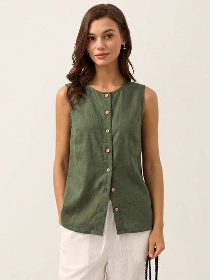 100% Linen Buttons Down Tank Top ERIN by LINTICO