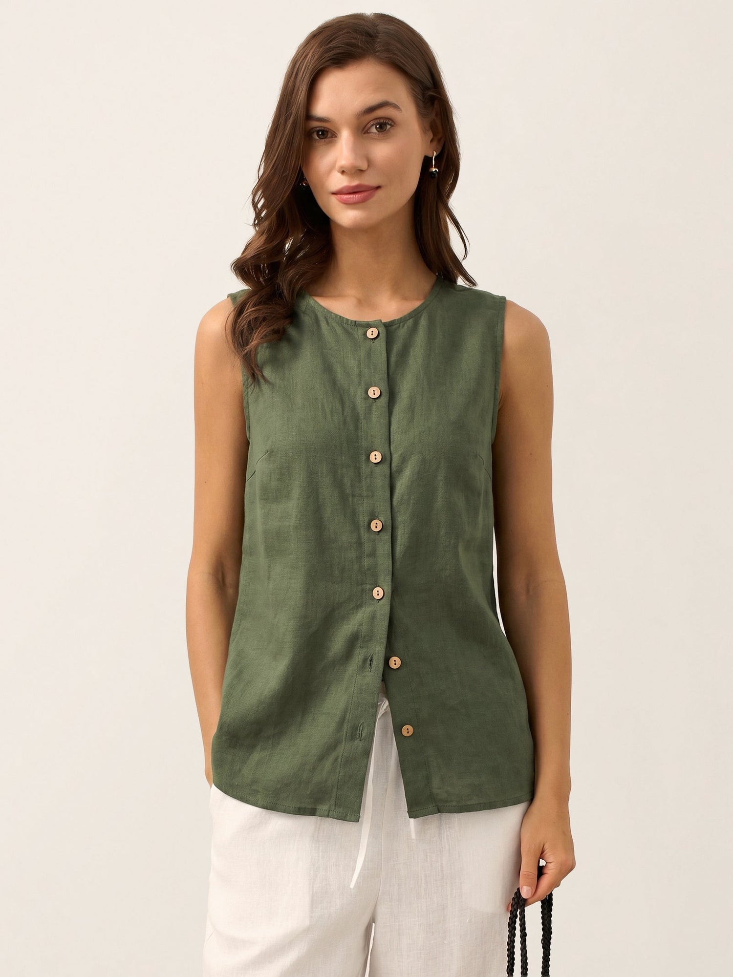 100% Linen Buttons Down Tank Top ERIN by LINTICO