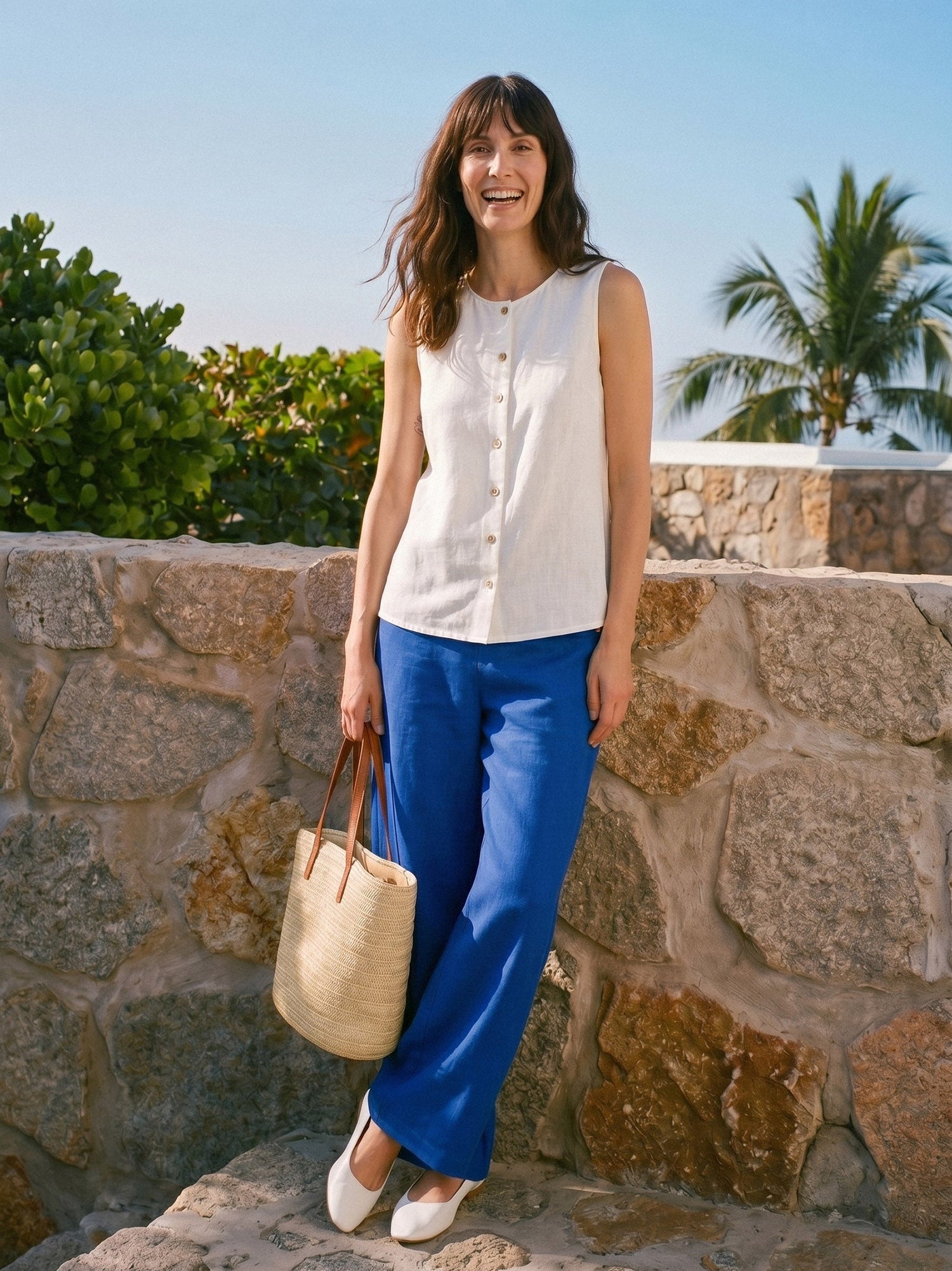 100% Linen Buttons Down Tank Top ERIN 