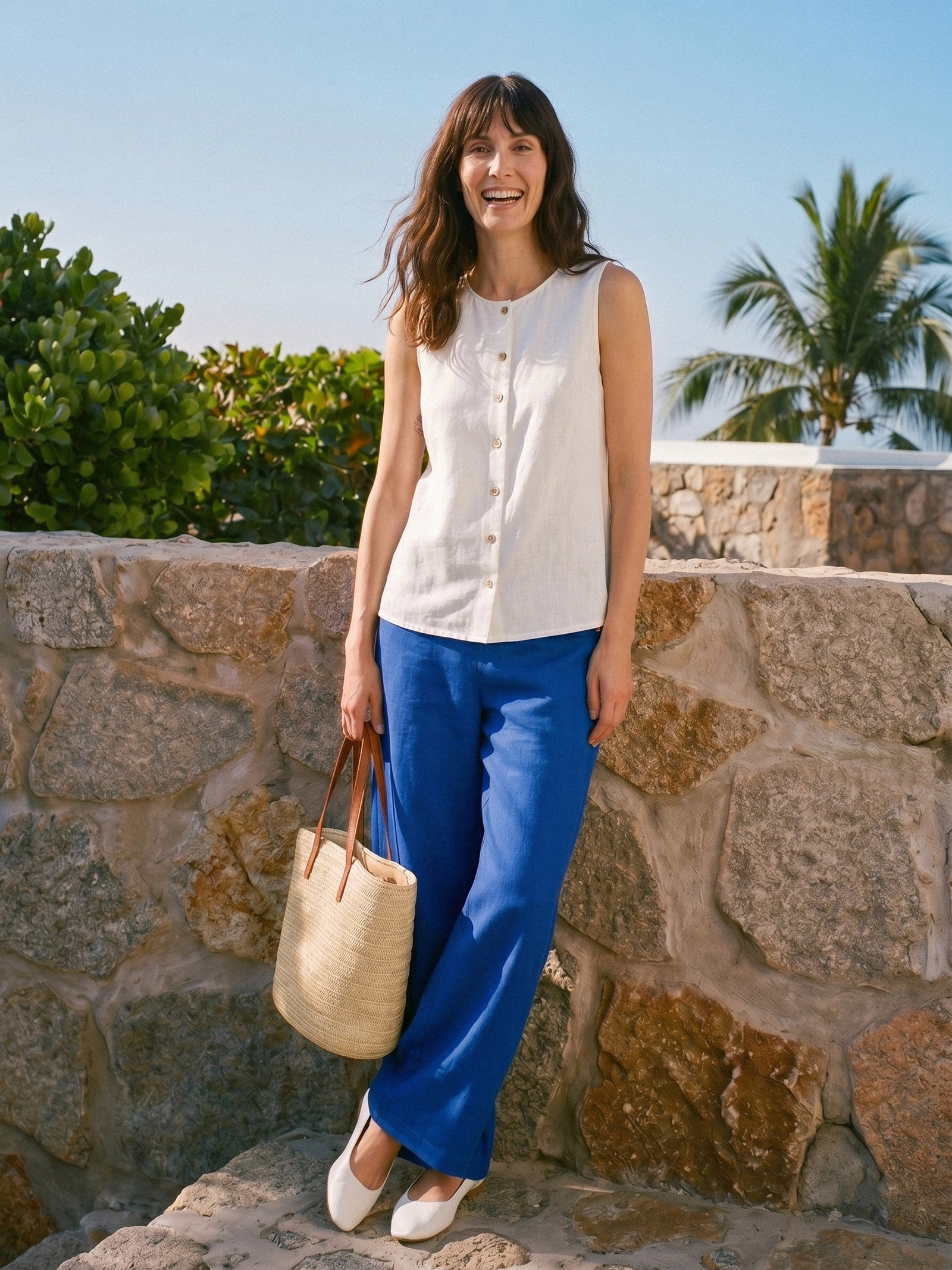 100% Linen Buttons Down Tank Top ERIN 