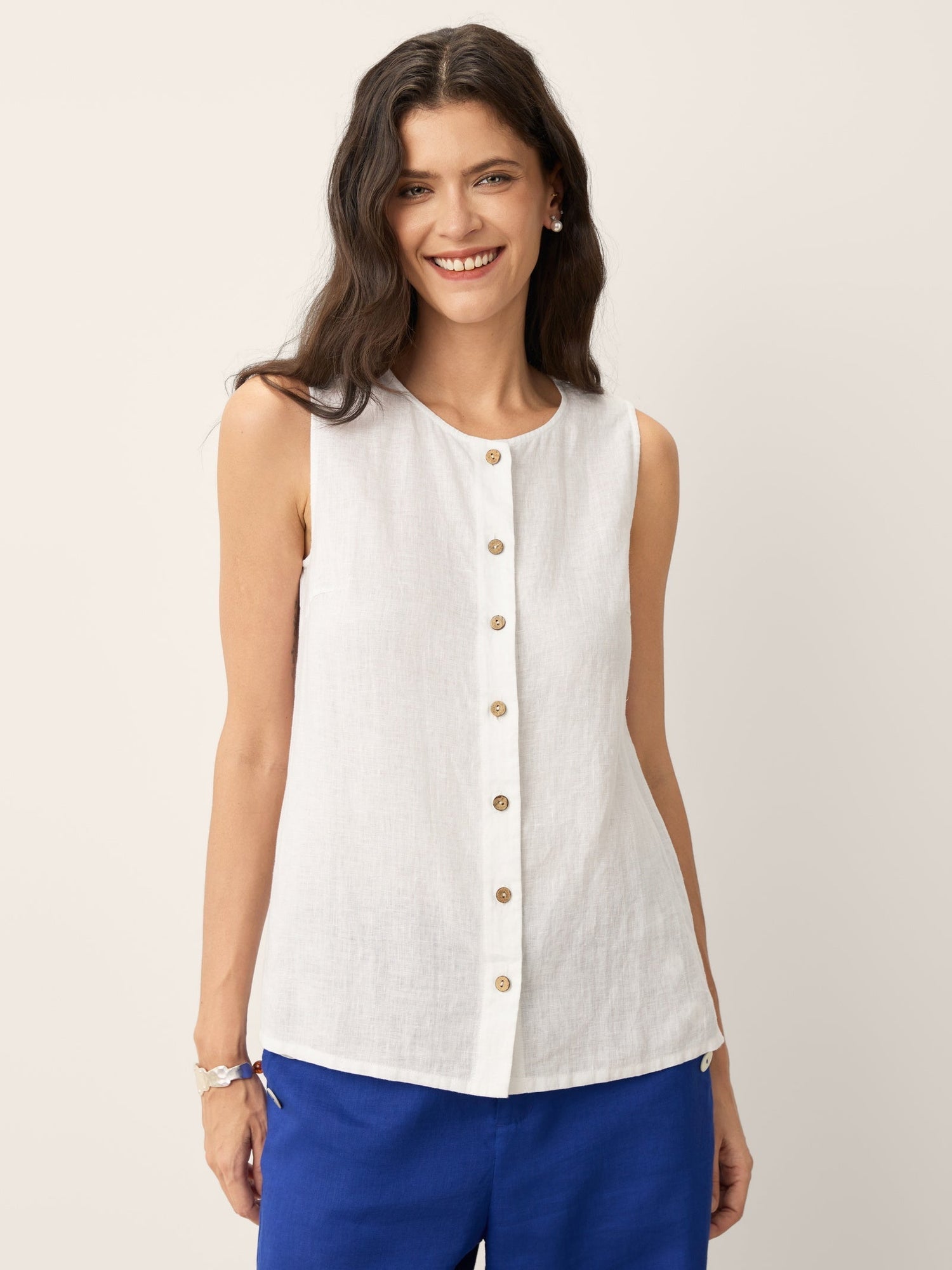 100% Linen Buttons Down Tank Top ERIN 