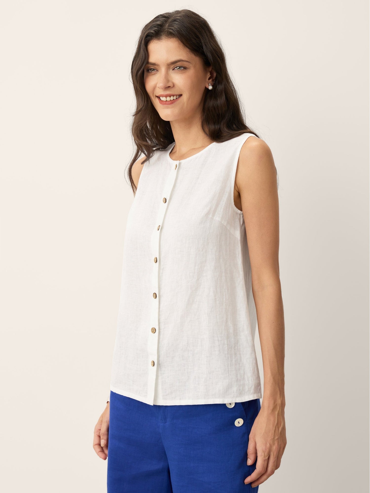 100% Linen Buttons Down Tank Top ERIN by LINTICO