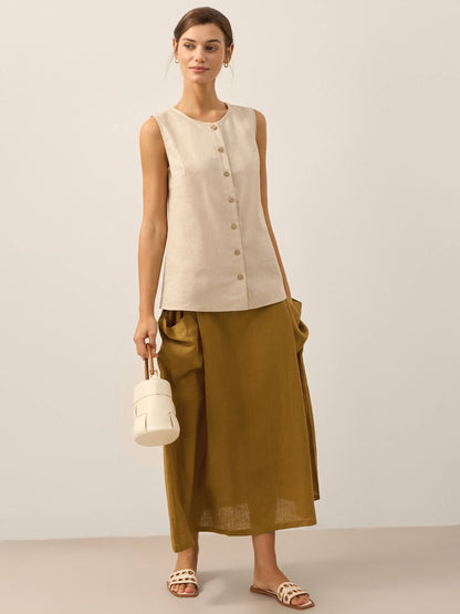 100% Linen Buttons Down Tank Top ERIN by LINTICO